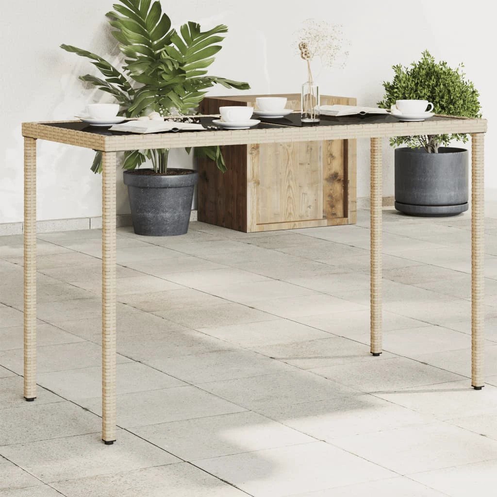 vidaXL Garden Table with Glass Top Black 115x54x74 cm Poly Rattan by vidaXL