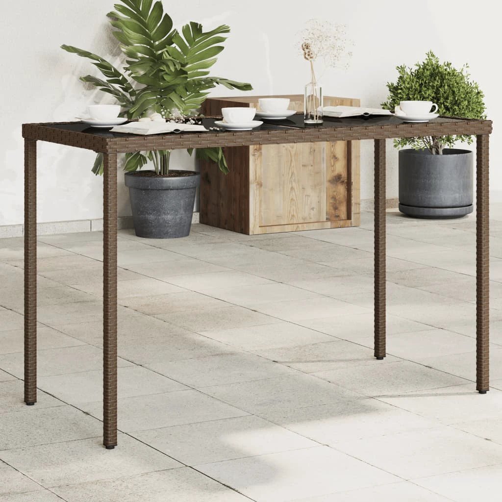 vidaXL vidaXL Garden Table with Glass Top Black 115x54x74 cm Poly Rattan - Garden Table