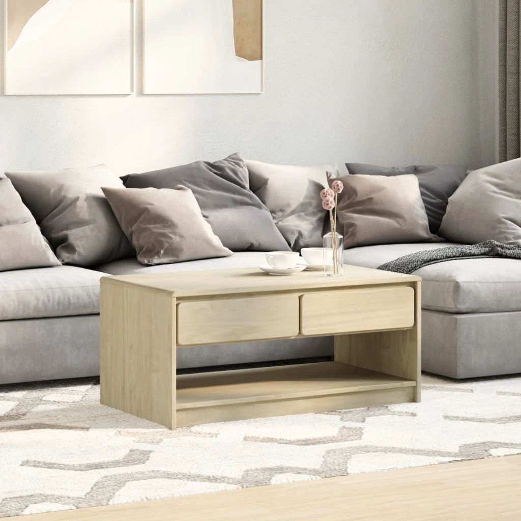 vidaXL VidaXL Coffee Table 99x55x45 cm Solid Pine Double Drawers Open Shelf Living Room - Coffee Table