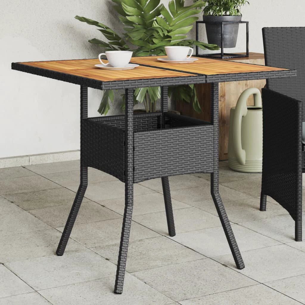 vidaXL vidaXL Garden Table with Acacia Wood Top Black 80x80x75 cm Poly Rattan - Garden Table