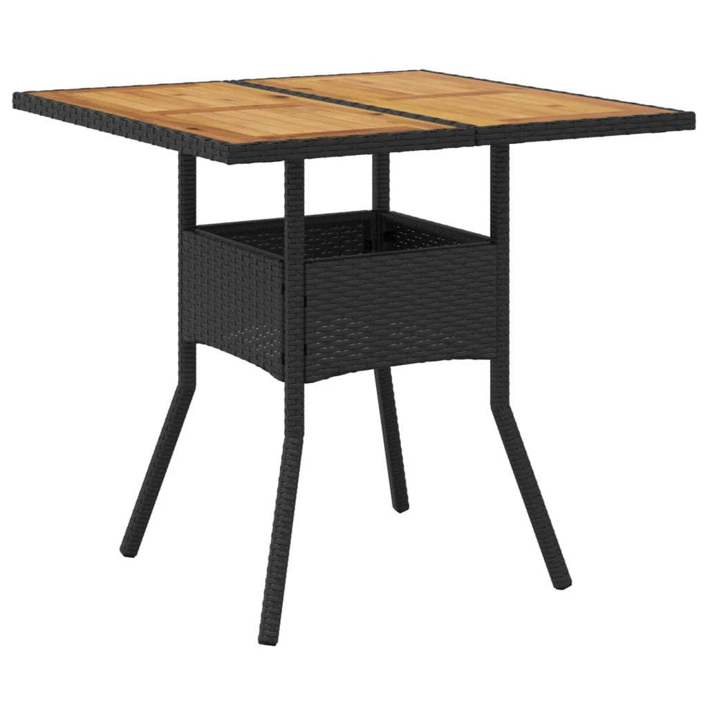 vidaXL vidaXL Garden Table with Acacia Wood Top Black 80x80x75 cm Poly Rattan - Garden Table