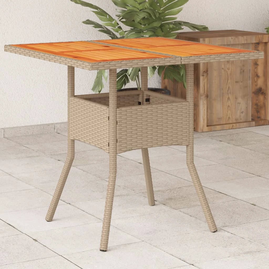 vidaXL vidaXL Garden Table with Acacia Wood Top Black 80x80x75 cm Poly Rattan - Garden Table