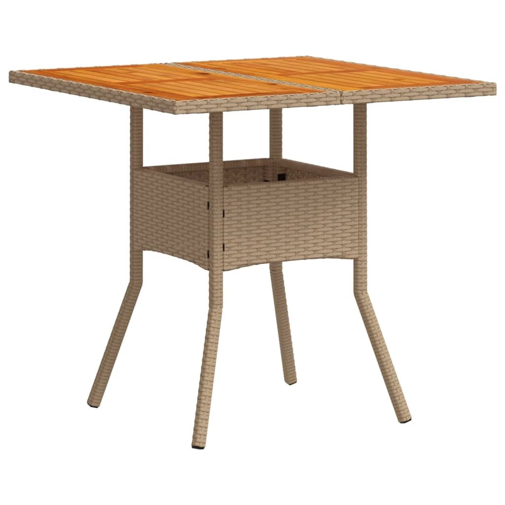 vidaXL Garden Table with Acacia Wood Top Black 80x80x75 cm Poly Rattan by vidaXL