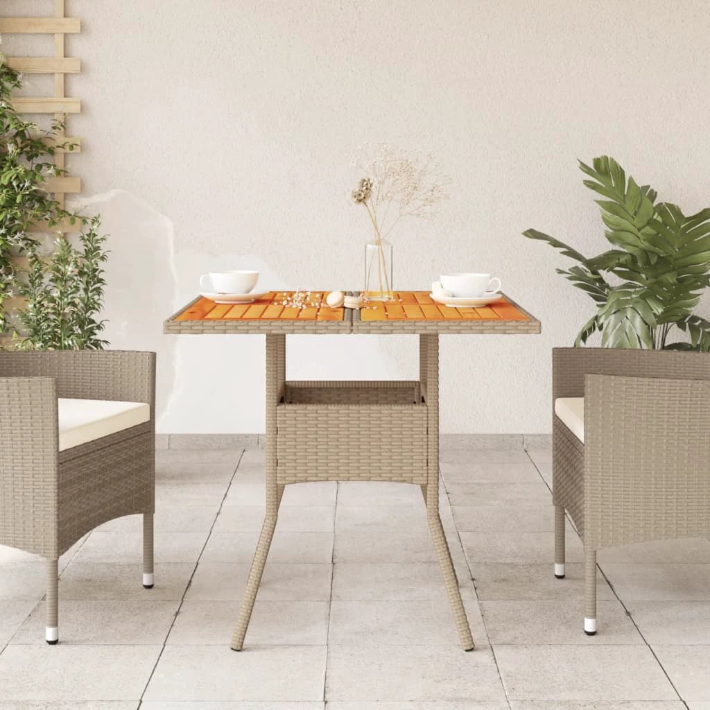 vidaXL Garden Table with Acacia Wood Top Black 80x80x75 cm Poly Rattan by vidaXL