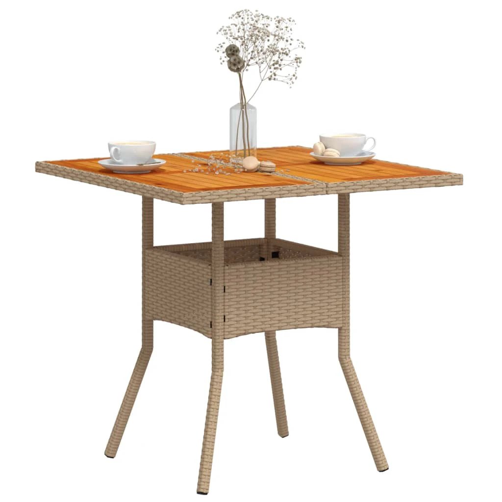 vidaXL Garden Table with Acacia Wood Top Black 80x80x75 cm Poly Rattan by vidaXL
