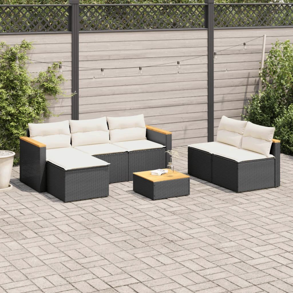 vidaXL vidaXL 5 Piece Garden Sofa Set with Cushions Black Poly Rattan Acacia - Garden Sofa Sets
