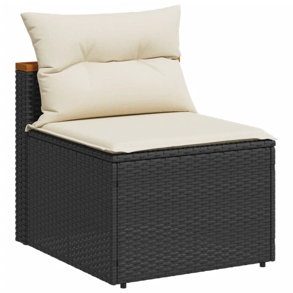 vidaXL vidaXL 5 Piece Garden Sofa Set with Cushions Black Poly Rattan Acacia - Garden Sofa Sets