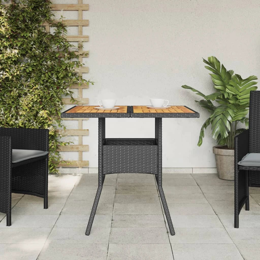 vidaXL vidaXL Garden Table with Acacia Wood Top Black 80x80x75 cm Poly Rattan - Garden Table