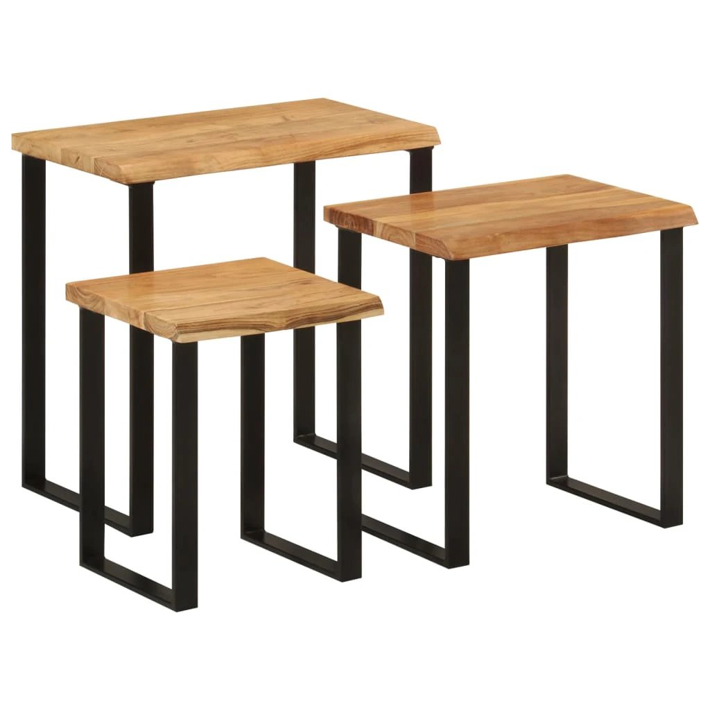 VidaXL Nesting Tables 3 Pieces Live Edge Acacia Wood Tops With U Shaped Stainless Steel Legs For Living Room Decor by vidaXL