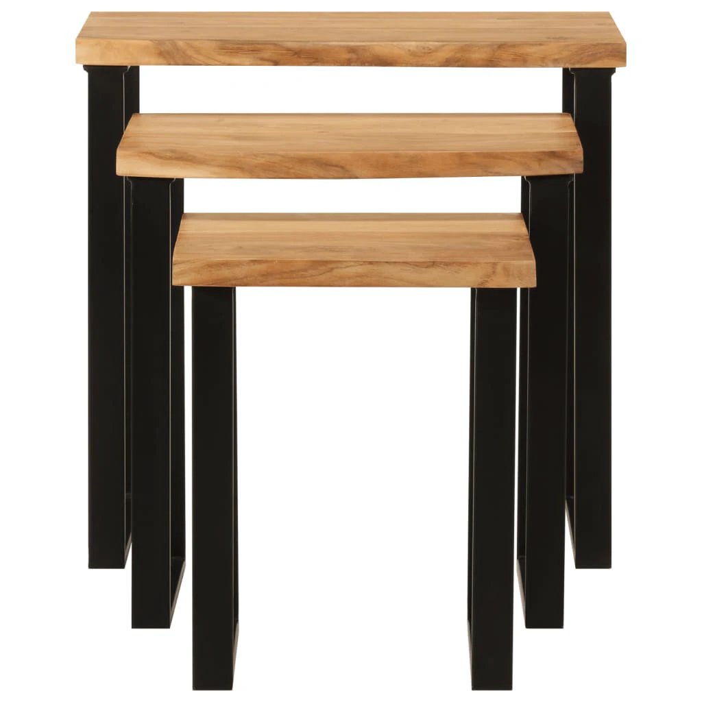 VidaXL Nesting Tables 3 Pieces Live Edge Acacia Wood Tops With U Shaped Stainless Steel Legs For Living Room Decor by vidaXL