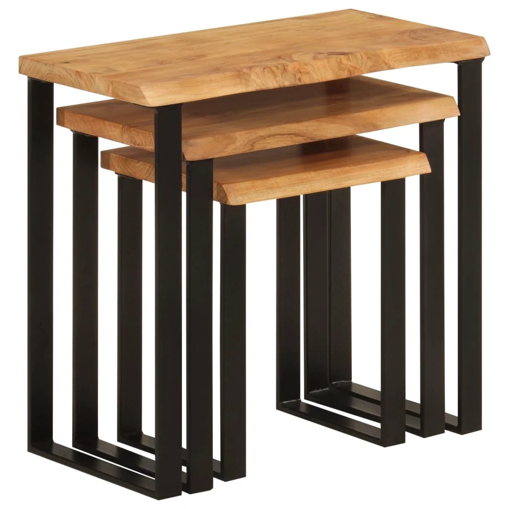 VidaXL Nesting Tables 3 Pieces Live Edge Acacia Wood Tops With U Shaped Stainless Steel Legs For Living Room Decor by vidaXL