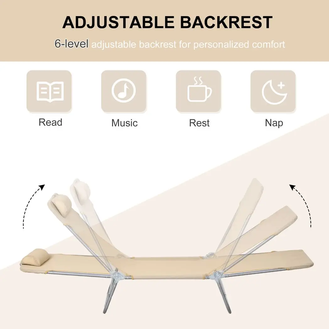 Outsunny Outsunny 2 Pieces Sun Loungers Foldable Reclining Chair with Headrest - Sun Lounger
