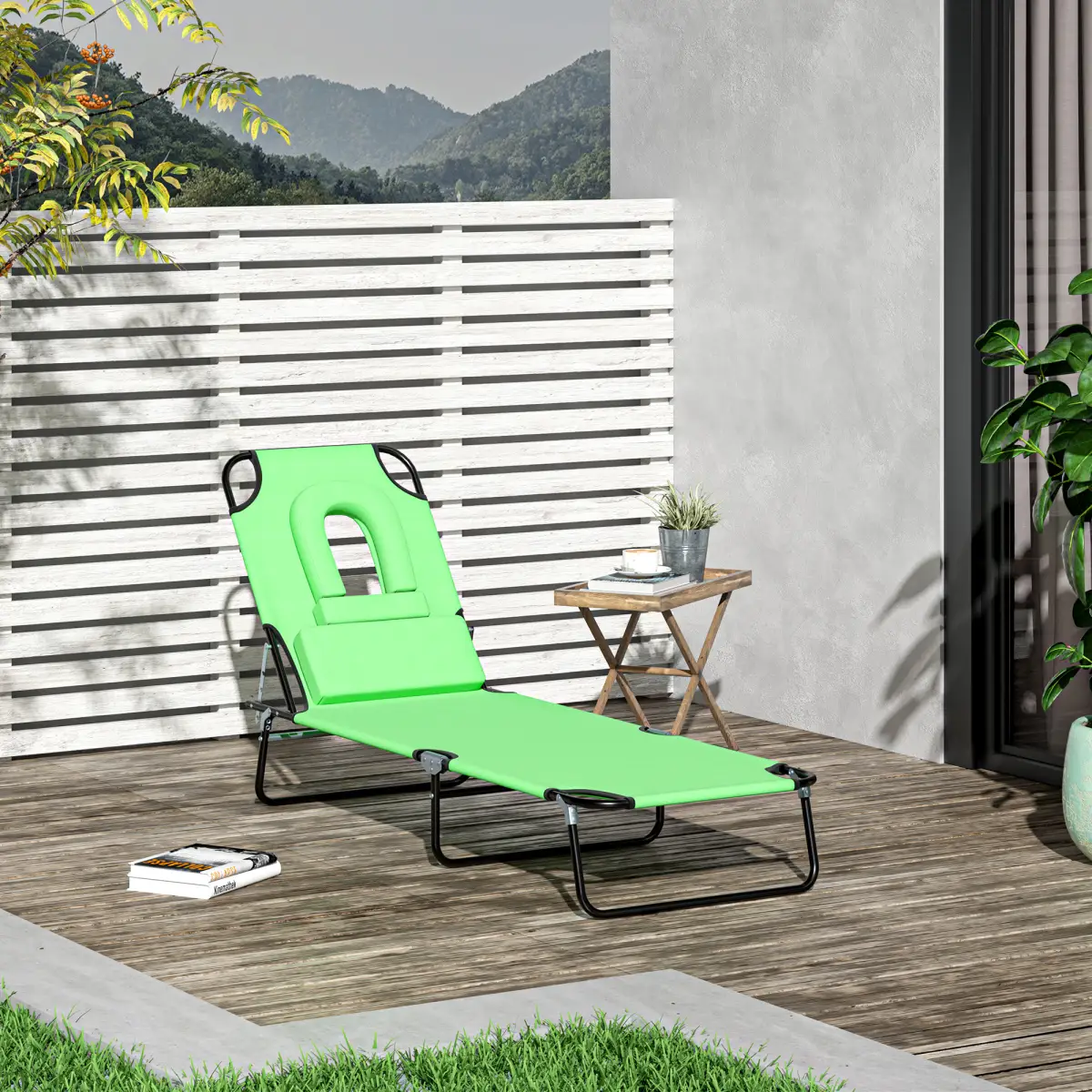 Outsunny Outsunny Folding Sun Lounger Set of 2 Reclining Chair with Reading Hole Beige - Sun Lounger