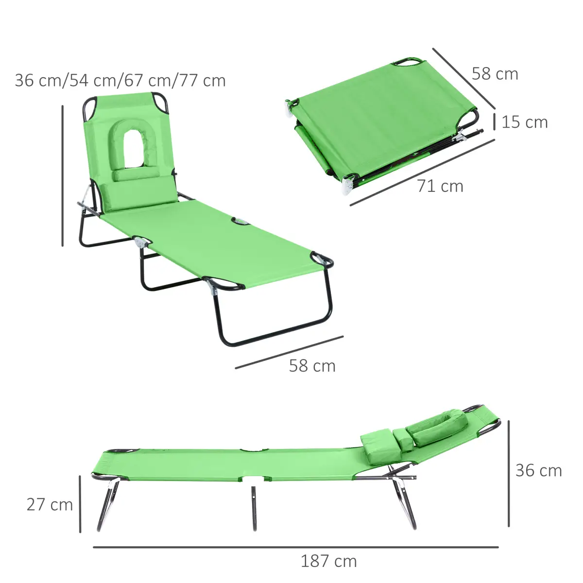 Outsunny Outsunny Folding Sun Lounger Set of 2 Reclining Chair with Reading Hole Beige - Sun Lounger
