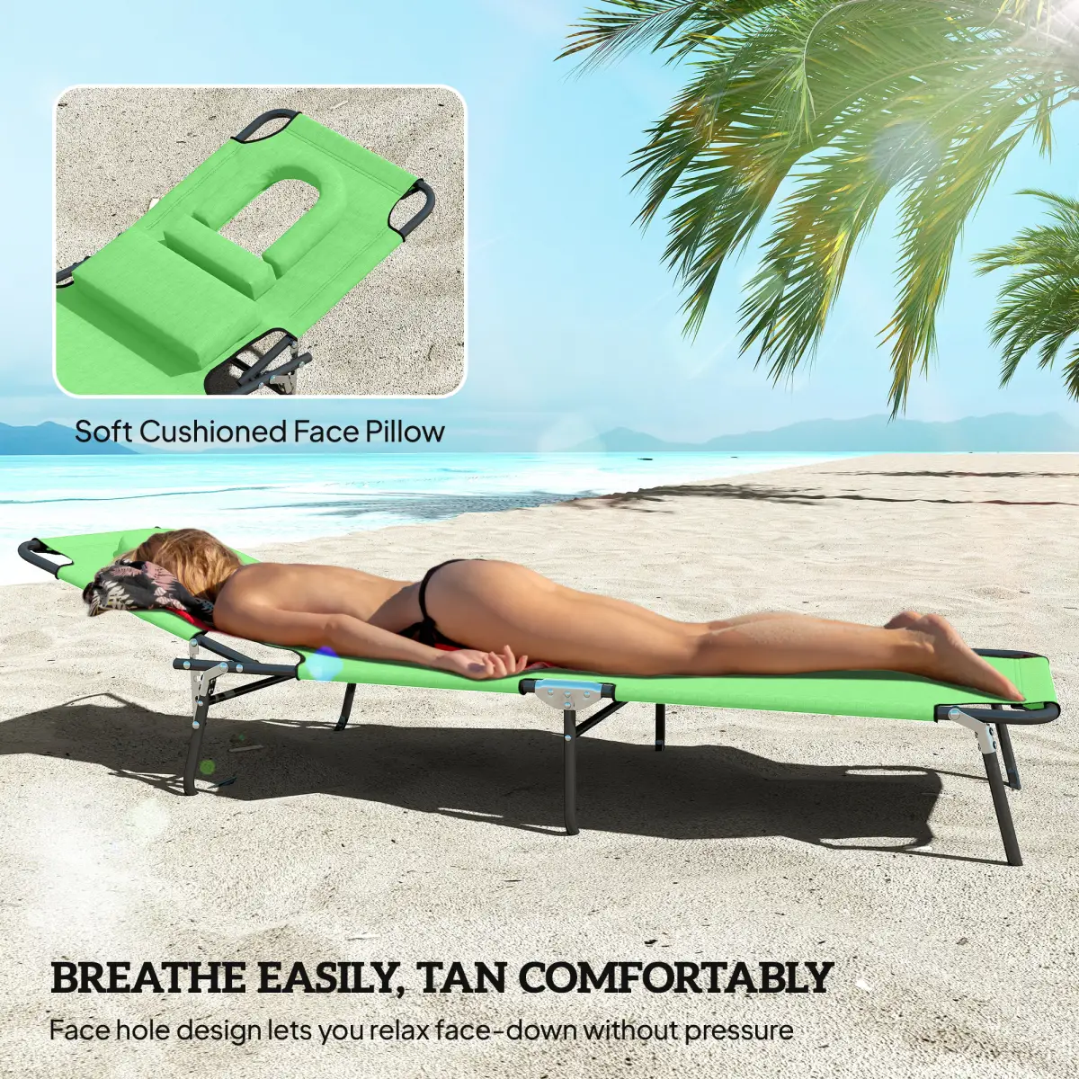 Outsunny Outsunny Folding Sun Lounger Set of 2 Reclining Chair with Reading Hole Beige - Sun Lounger