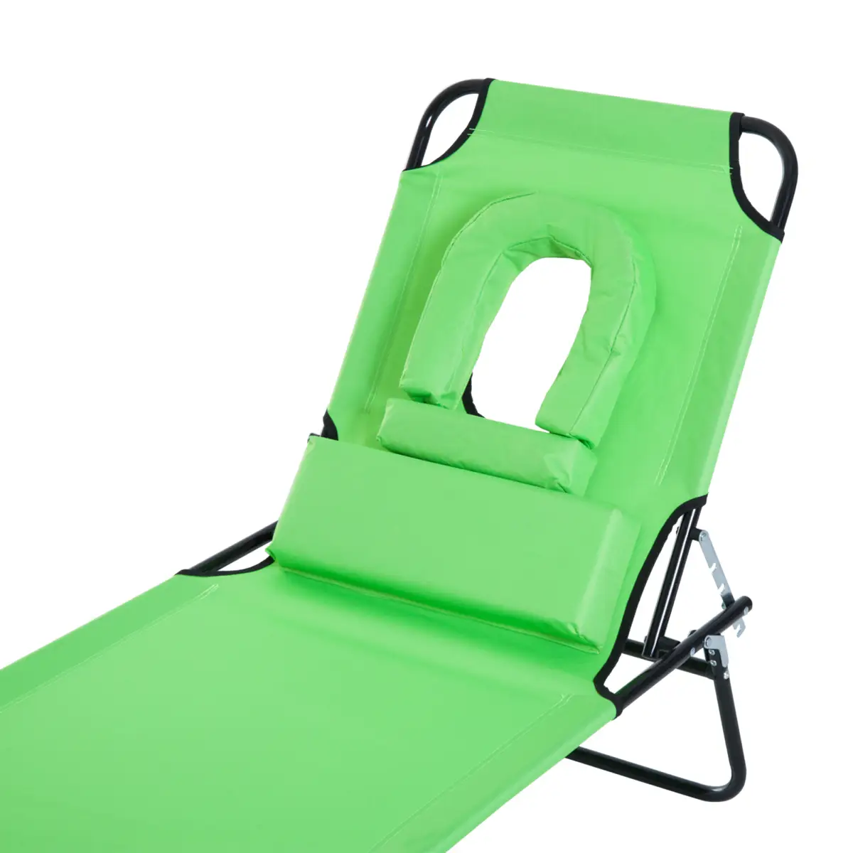 Outsunny Outsunny Folding Sun Lounger Set of 2 Reclining Chair with Reading Hole Beige - Sun Lounger