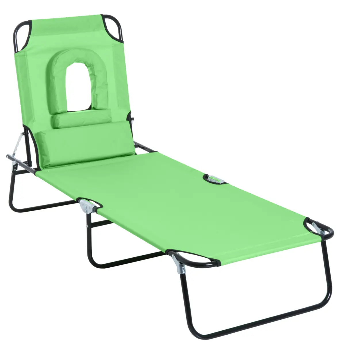 Outsunny Outsunny Folding Sun Lounger Set of 2 Reclining Chair with Reading Hole Beige - Sun Lounger