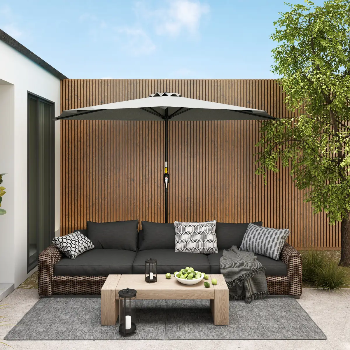 Outsunny Outsunny 2.7m Metal Frame Garden Furniture Parasol Half Round Umbrella - Parasol