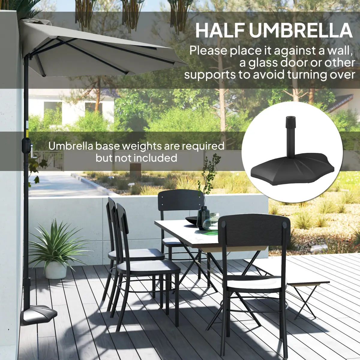 Outsunny Outsunny 2.7m Metal Frame Garden Furniture Parasol Half Round Umbrella - Parasol