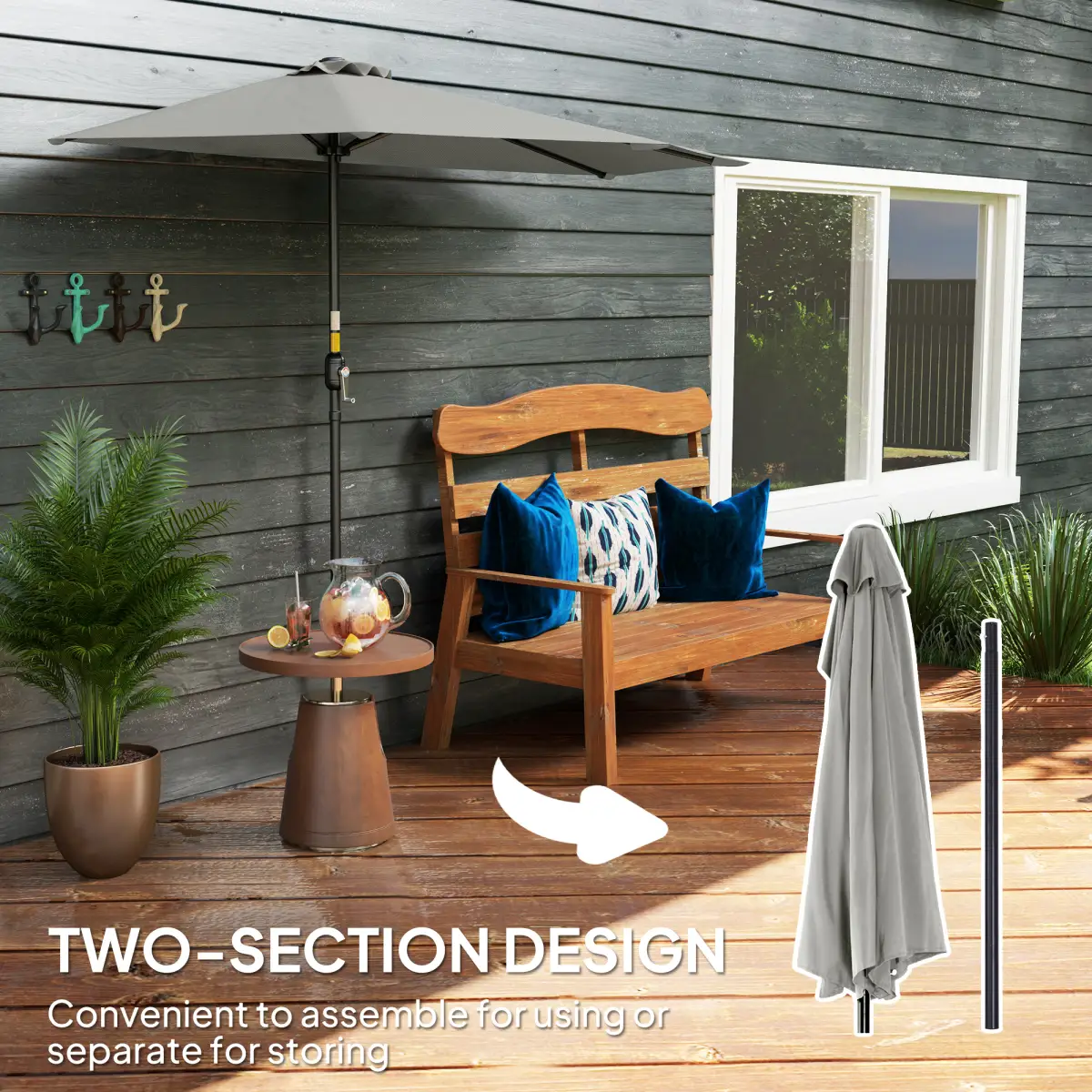 Outsunny Outsunny 2.7m Metal Frame Garden Furniture Parasol Half Round Umbrella - Parasol