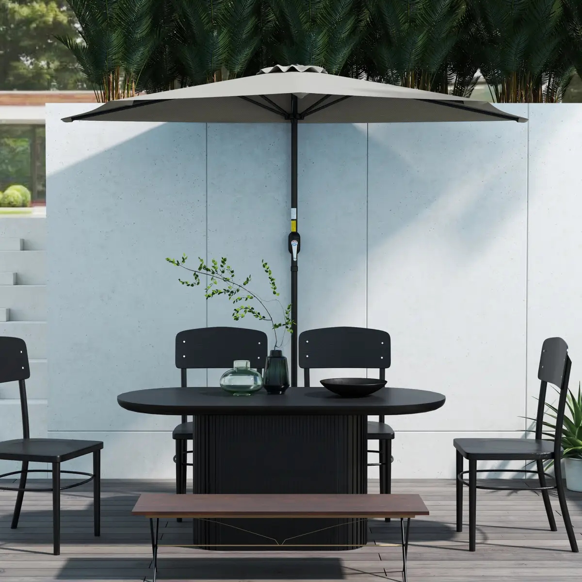 Outsunny Outsunny 2.7m Metal Frame Garden Furniture Parasol Half Round Umbrella - Parasol