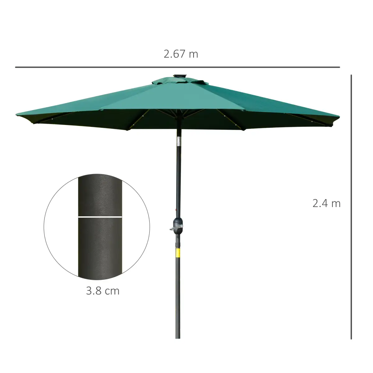 Outsunny Outsunny 24 LED Solar Powered Parasol Umbrella Garden Tilt Outdoor String Light - Parasol