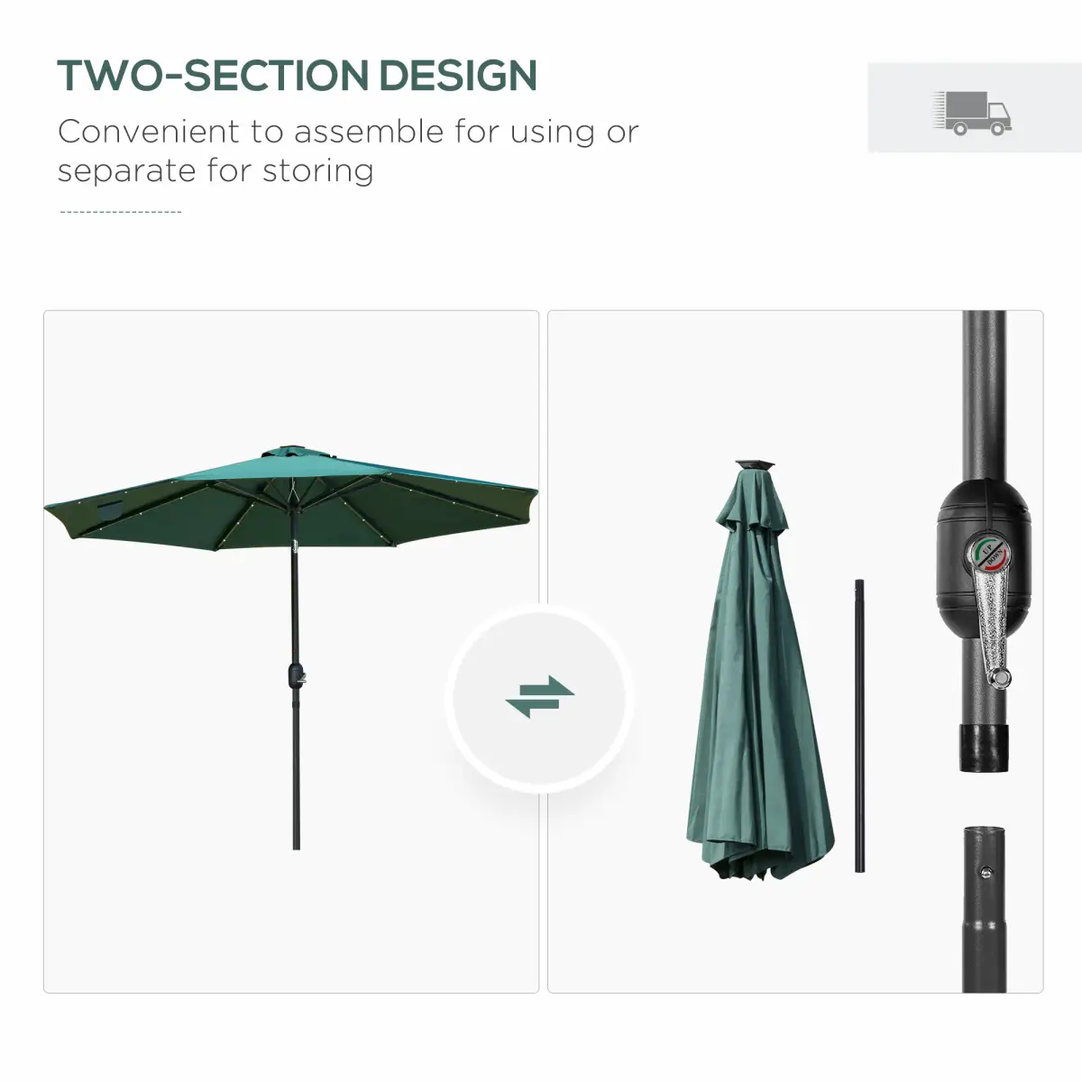 Outsunny Outsunny 24 LED Solar Powered Parasol Umbrella Garden Tilt Outdoor String Light - Parasol