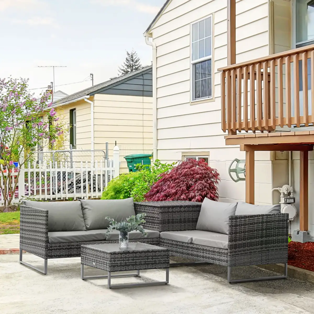 Outsunny Outsunny 4Pcs Patio Rattan Sofa Garden Furniture Set with Table Cushions - Garden Sofa Sets