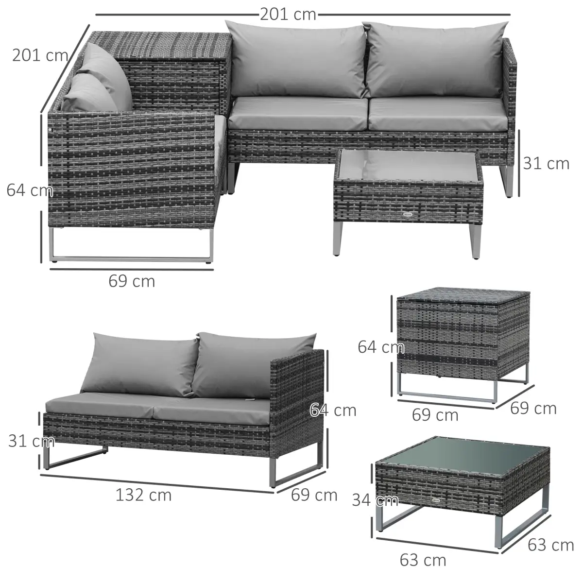 Outsunny Outsunny 4Pcs Patio Rattan Sofa Garden Furniture Set with Table Cushions - Garden Sofa Sets