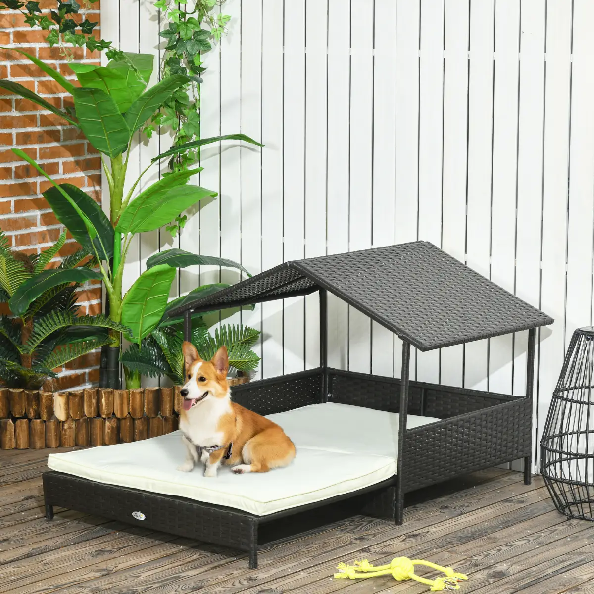 PawHut PawHut Extendable Rattan Dog House with Water-Resistant Roof, Cushion - Dog Kennel