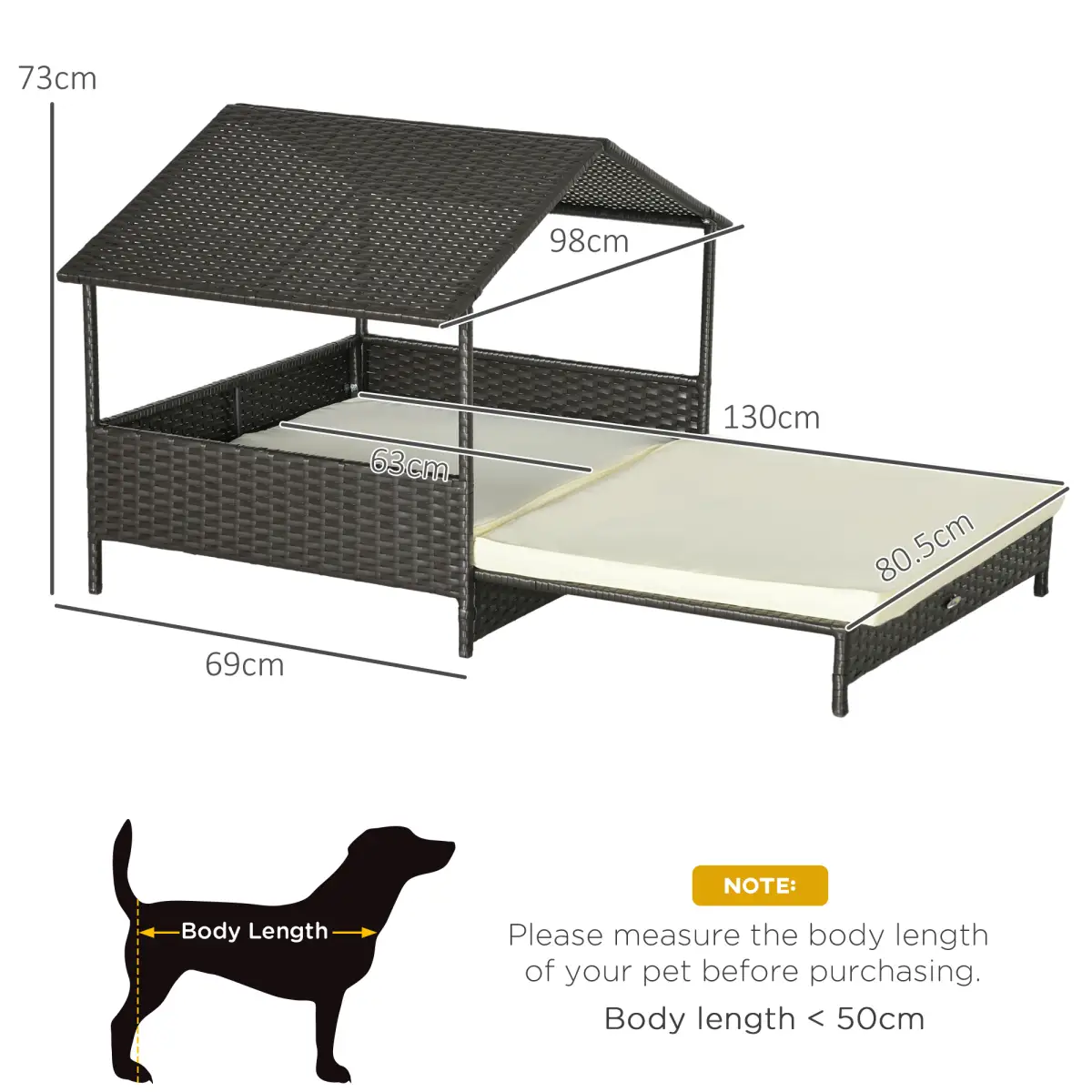 PawHut PawHut Extendable Rattan Dog House with Water-Resistant Roof, Cushion - Dog Kennel