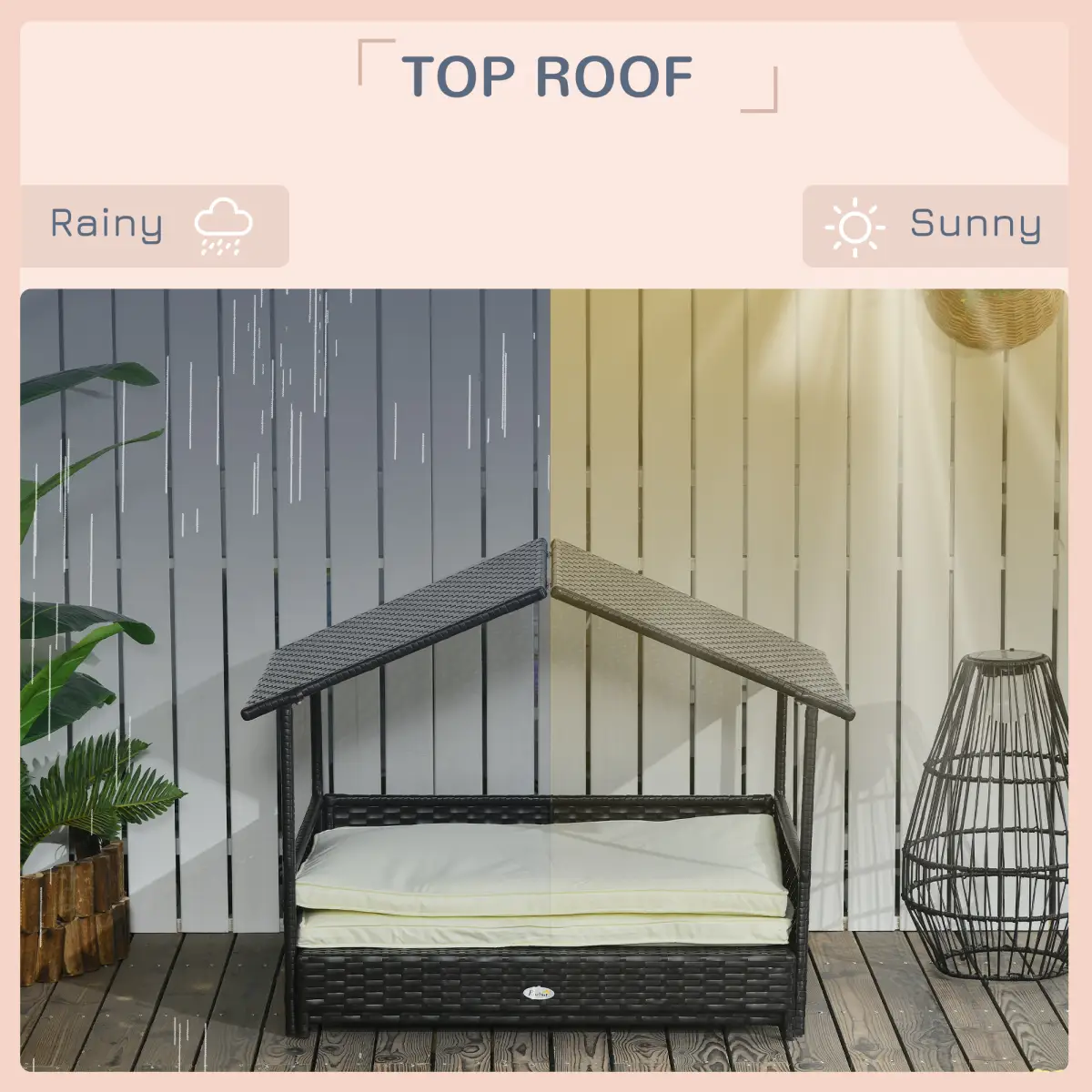 PawHut PawHut Extendable Rattan Dog House with Water-Resistant Roof, Cushion - Dog Kennel
