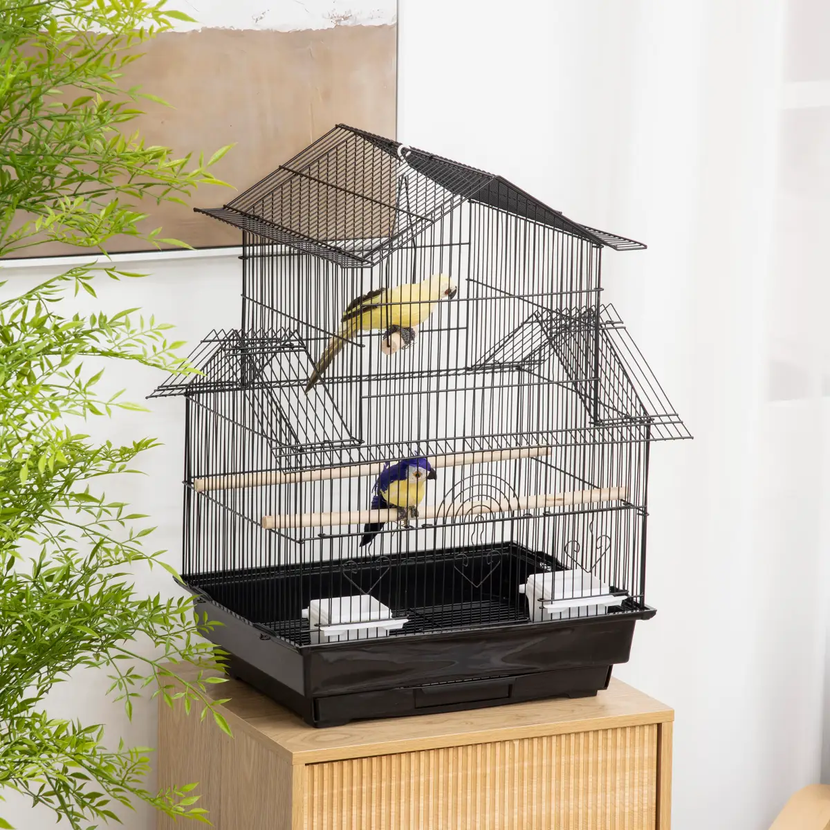 PawHut PawHut Metal Bird Cage Small with Perch Food Container Handle for Finch Canary - Pet Cage