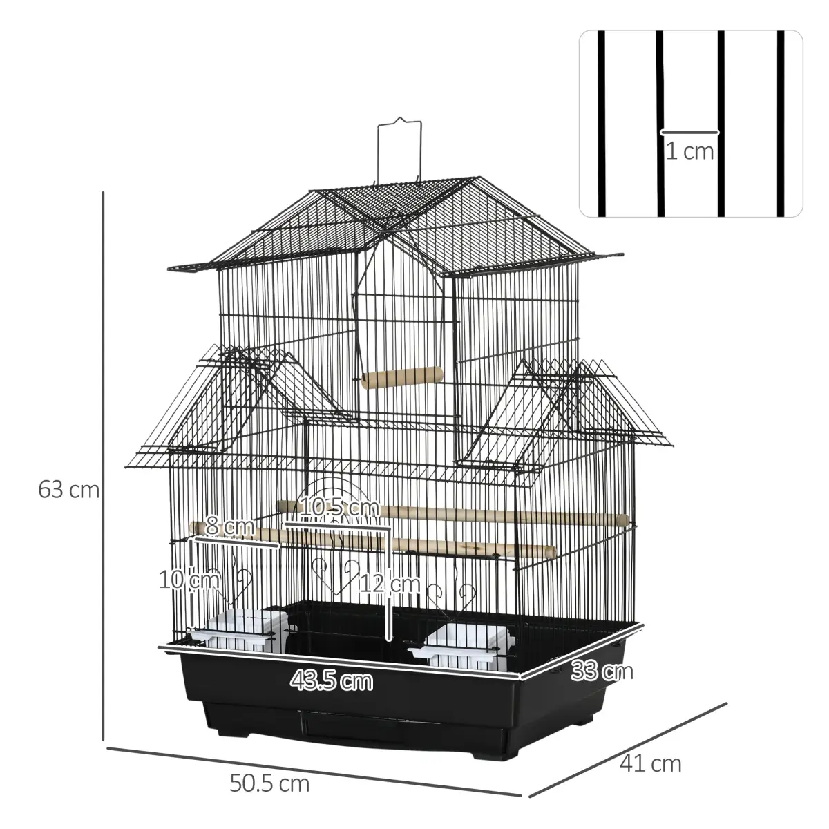 PawHut PawHut Metal Bird Cage Small with Perch Food Container Handle for Finch Canary - Pet Cage