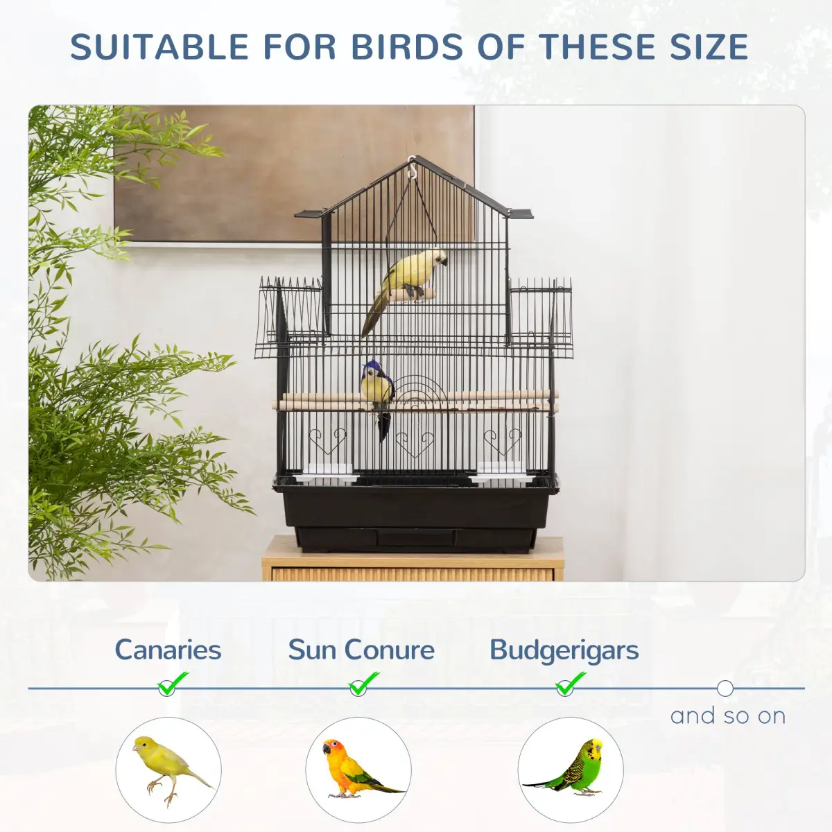 PawHut PawHut Metal Bird Cage Small with Perch Food Container Handle for Finch Canary - Pet Cage
