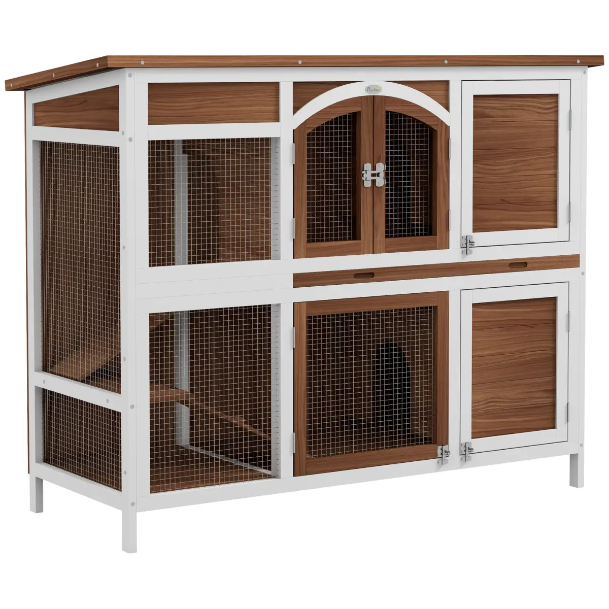 PawHut PawHut Two-Tier Wooden Rabbit Hutch w/ Openable Roof, Slide-Out Tray, Ramp - Rabbit Hutch