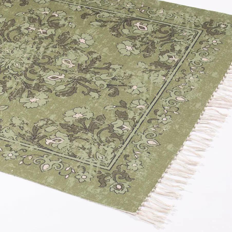 Esselle Home Kew Antique Printed 120x170cm Olive Rug with Tassel - Rug