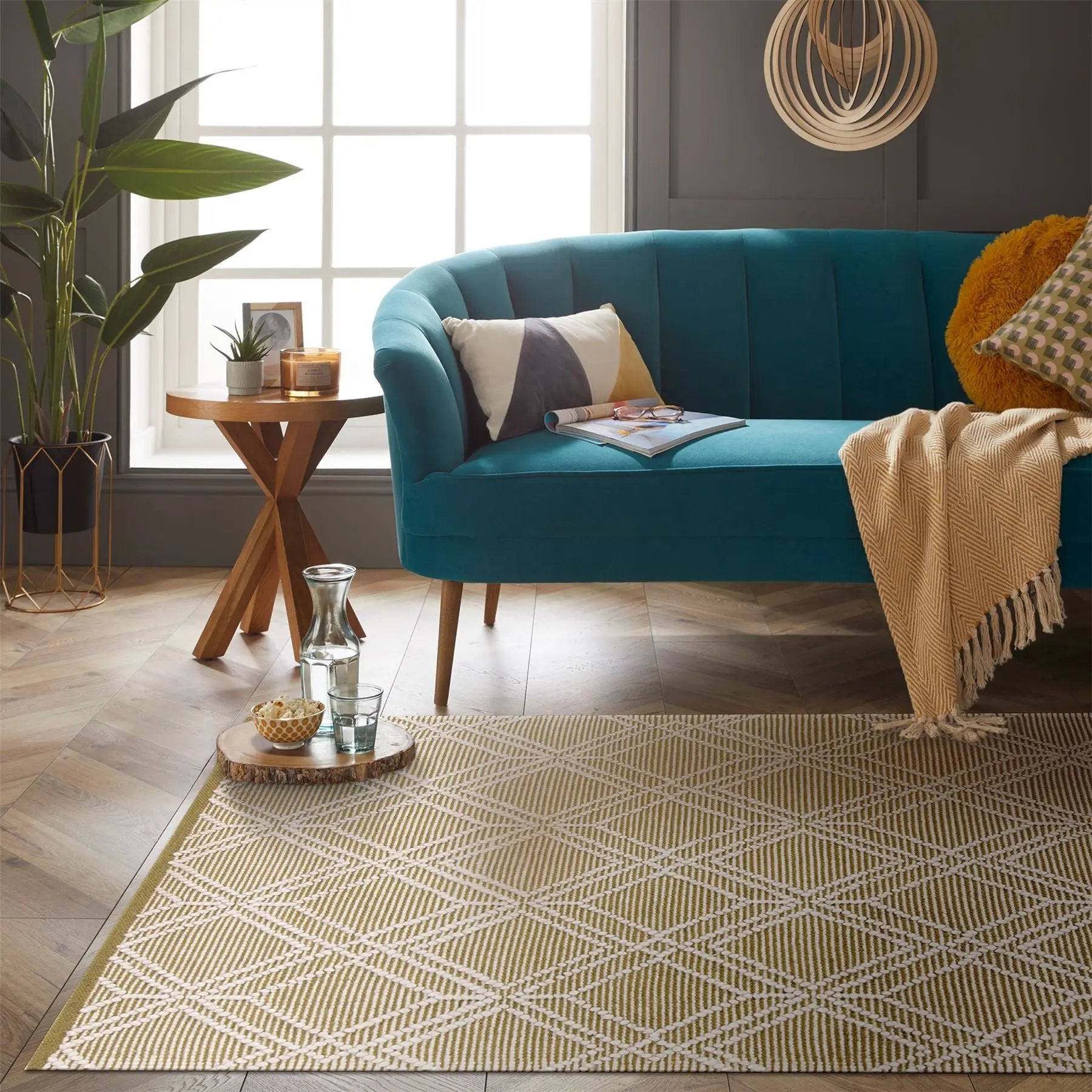Esselle Home Blenheim Diamond 100% Pet 120x170cm Olive Rug - Rug