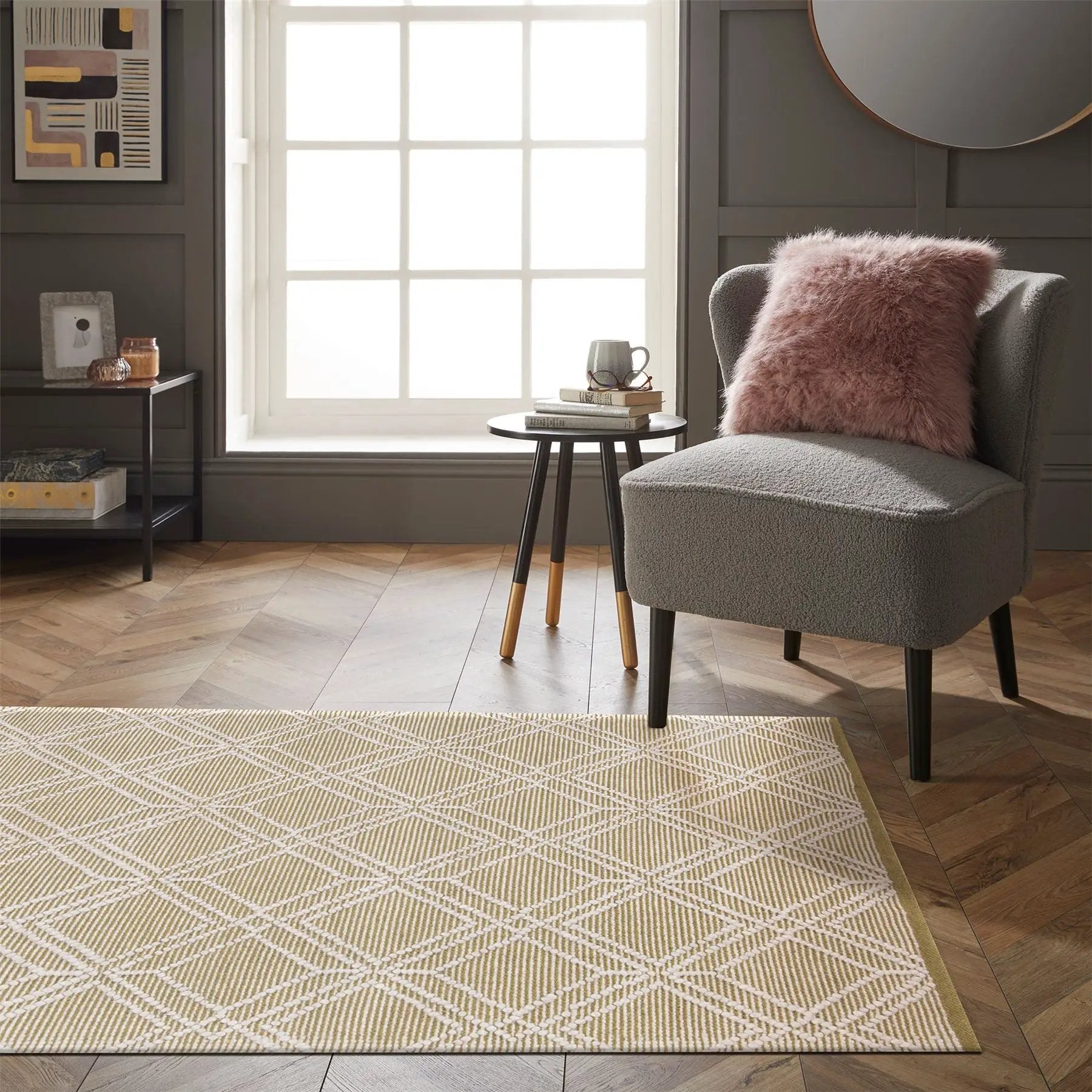 Esselle Home Blenheim Diamond 100% Pet 120x170cm Olive Rug - Rug