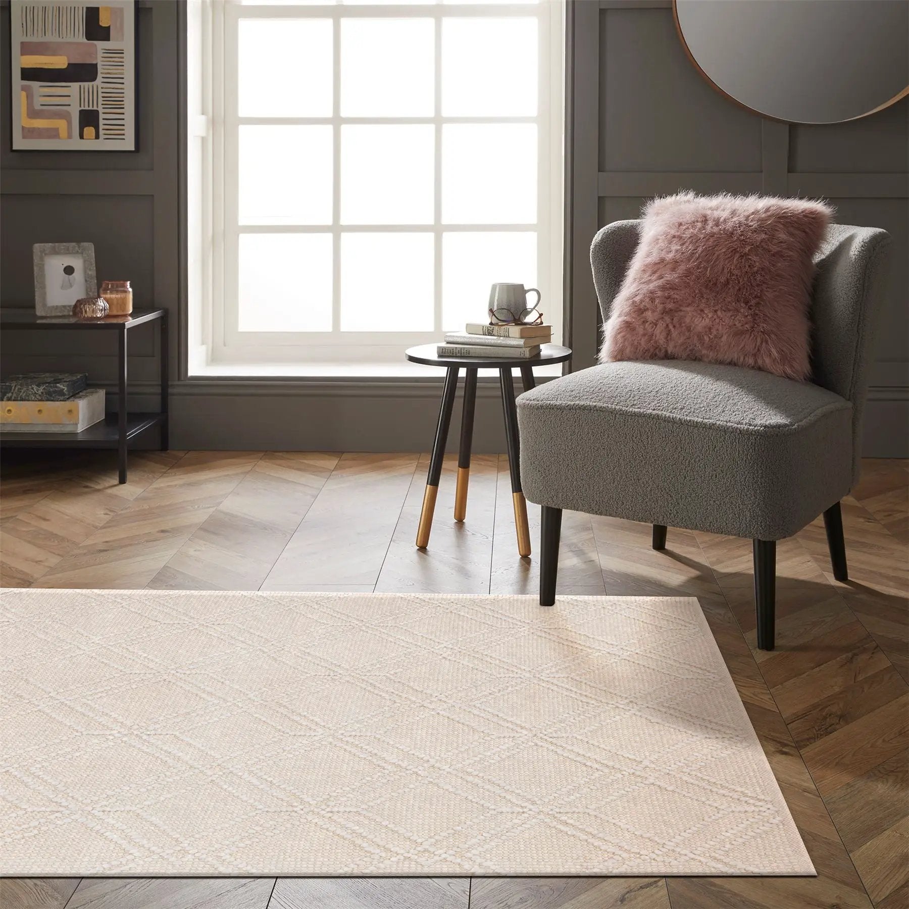 Esselle Home Blenheim Diamond 100% Pet 120x170cm Cream Rug - Rug