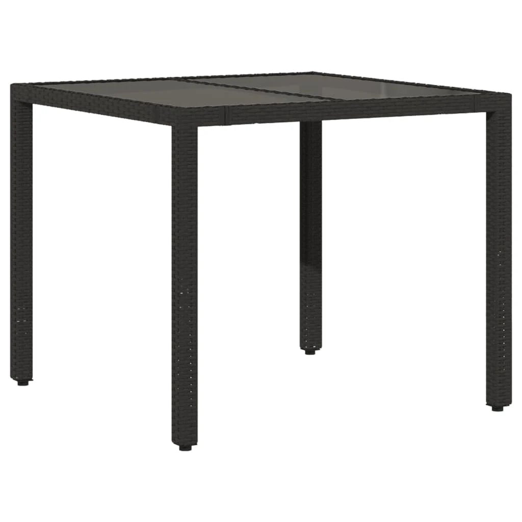 vidaXL Garden Table with Glass Top Black 90x90x75 cm Poly Rattan by vidaXL