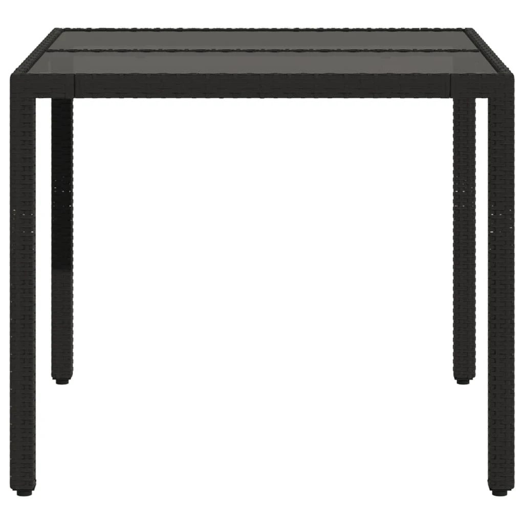 vidaXL Garden Table with Glass Top Black 90x90x75 cm Poly Rattan by vidaXL