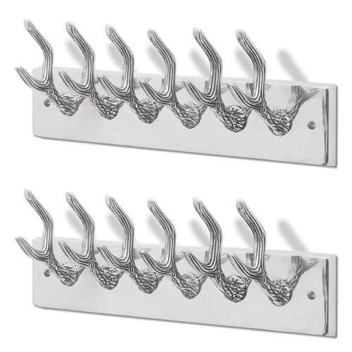 vidaXL Wardrobe Coat Hooks 2 pcs Silver Aluminium by vidaXL