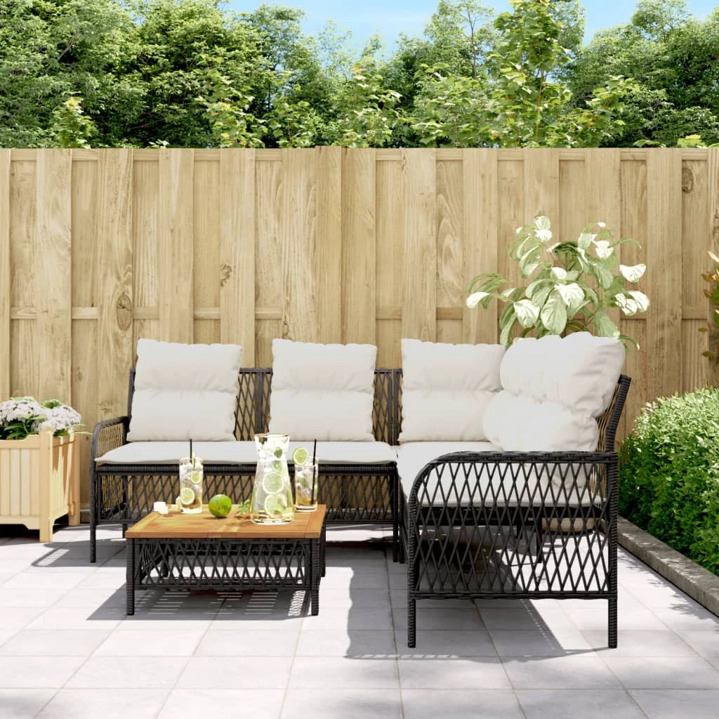 vidaXL vidaXL 2 Piece Garden Sofa Set with Cushions Black Poly Rattan - Garden Sofa Sets
