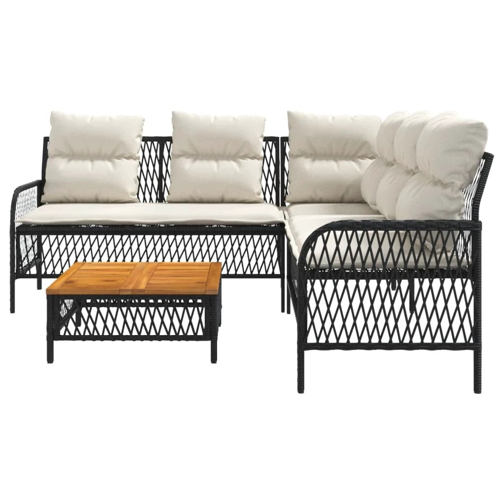 vidaXL vidaXL 2 Piece Garden Sofa Set with Cushions Black Poly Rattan - Garden Sofa Sets