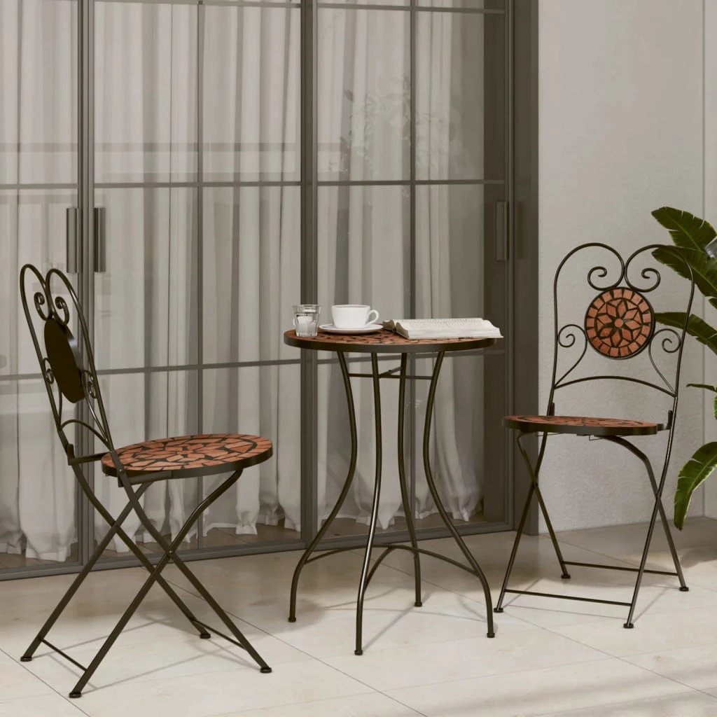 vidaXL vidaXL Mosaic Bistro Set Terracotta and White Iron and Ceramic - Uncategorized Bistro Sets