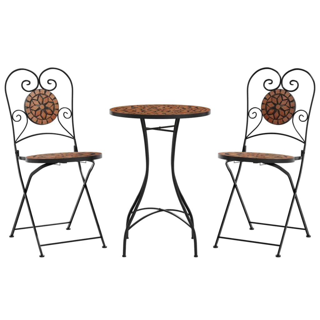 vidaXL vidaXL Mosaic Bistro Set Terracotta and White Iron and Ceramic - Uncategorized Bistro Sets