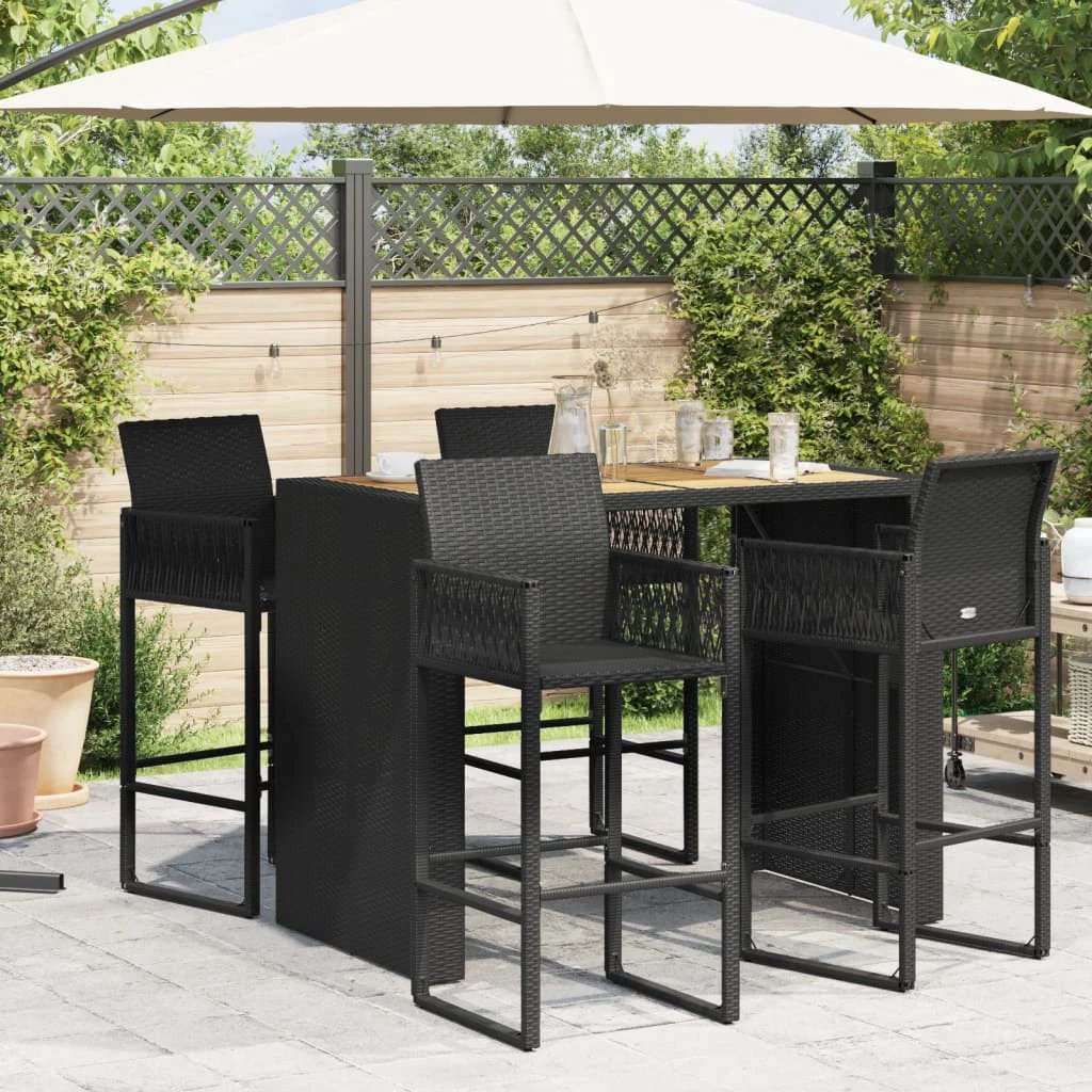 vidaXL Garden Table with Acacia Wood Top Black 105x80x110 cm Poly Rattan by vidaXL