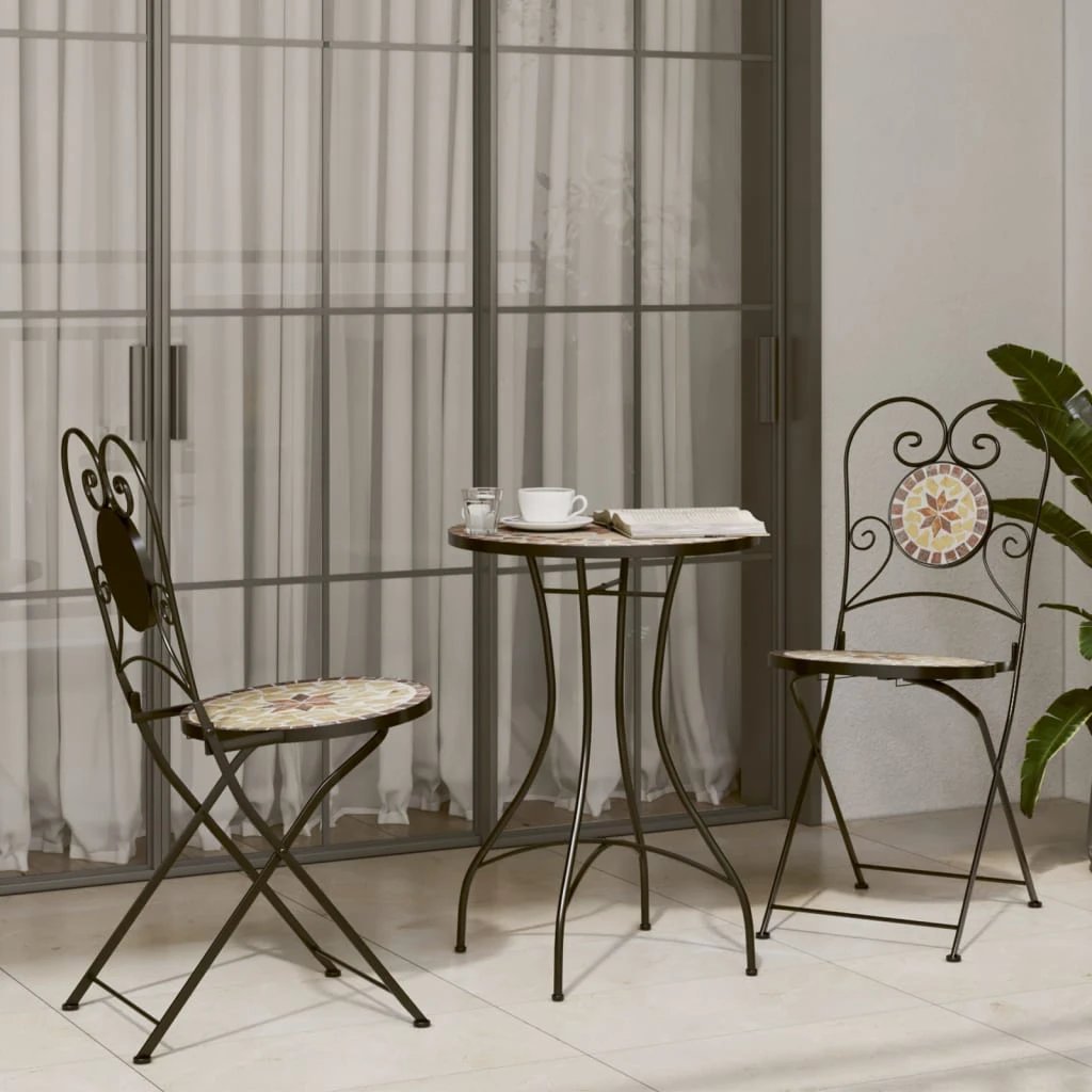 vidaXL vidaXL Mosaic Bistro Set Terracotta and White Iron and Ceramic - Uncategorized Bistro Sets