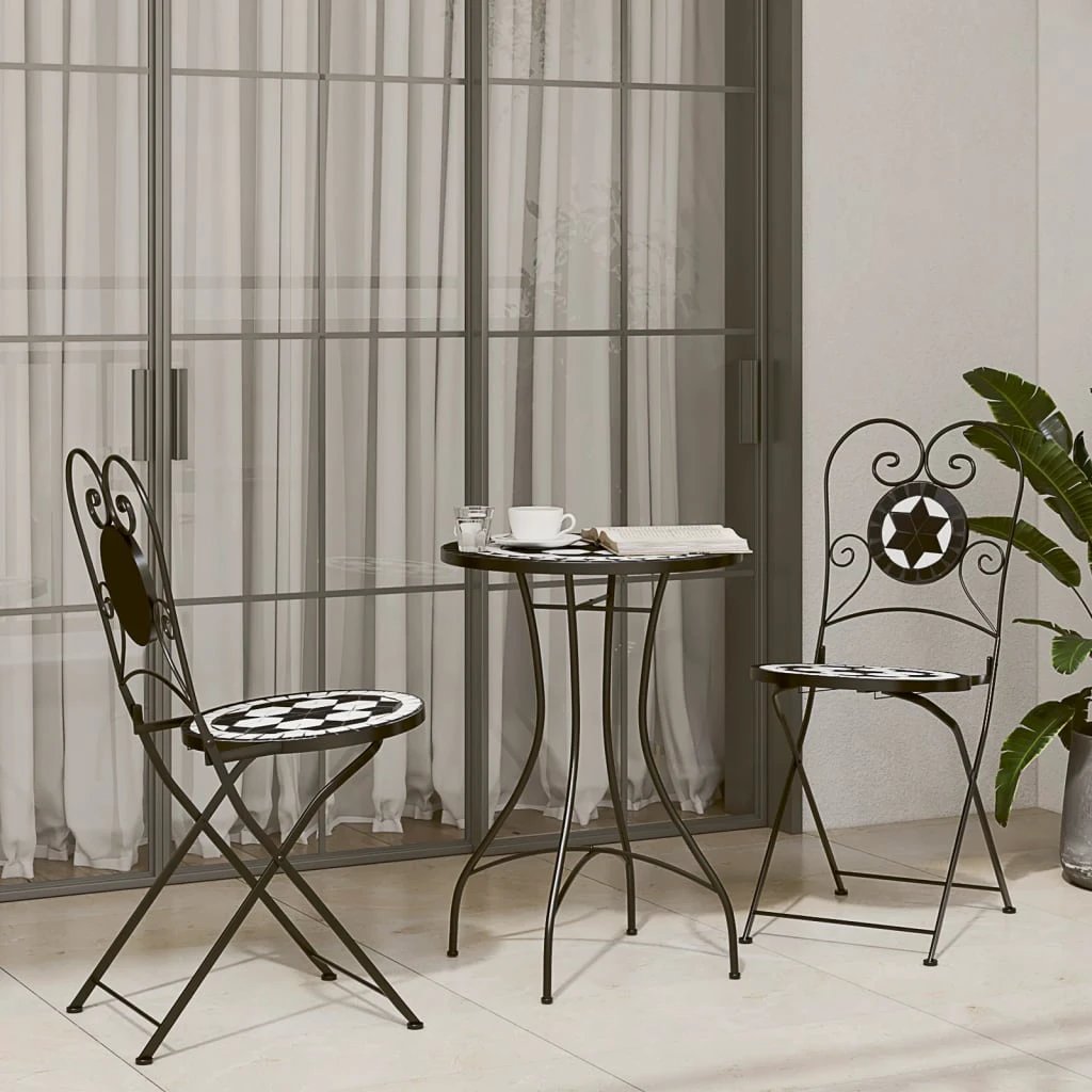 vidaXL Mosaic Bistro Set Terracotta and White Iron and Ceramic by vidaXL